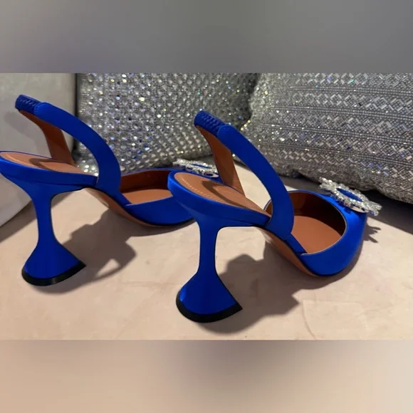 Amina Muaddi Begum Blue Heels with Crystal Embellishments - Picture 5 of 7